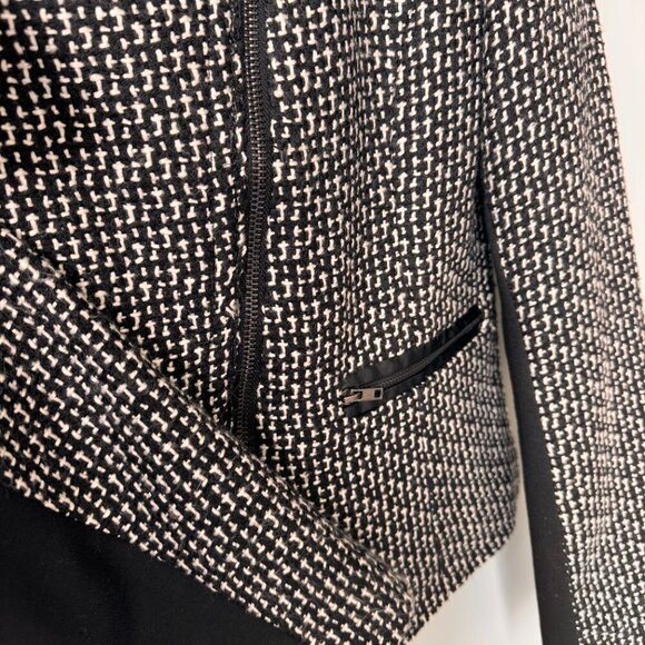 Sandro Paris Tweed Moto Style Collarless Blazer with Zipper Black/White - Picture 5 of 11